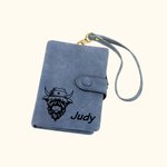 Personalizada Multicolor Tri-Fold Scottish Highland Piel de Vaca Billetera con Nombre y Tarjetero Cumpleaños Regalo de Navidad para Mujer