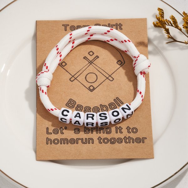 Handmade Baseball Bead Bracelet with Name Adjustable