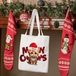 Henkilökohtainen Meowy joulu Kangaskassi käsilaukku koira kissa joulupukin hattu ostoskassi nimi teksti joulu syntymäpäivä lahja ystävä perhe lemmikkieläinten rakastaja