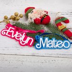 Personalized Retro Pink Doll Christmas Hanging Ornament Pink Blue Name Acrylic Stocking Tag Christmas Gift for Pet Lover Fashion Doll Fan