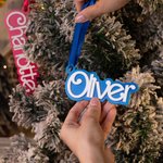 Personalized Retro Pink Doll Christmas Hanging Ornament Pink Blue Name Acrylic Stocking Tag Christmas Gift for Pet Lover Fashion Doll Fan