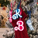 Personalized Retro Pink Doll Christmas Hanging Ornament Pink Blue Name Acrylic Stocking Tag Christmas Gift for Pet Lover Fashion Doll Fan
