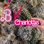 Personalized Retro Pink Doll Christmas Hanging Ornament Pink Blue Name Acrylic Stocking Tag Christmas Gift for Pet Lover Fashion Doll Fan
