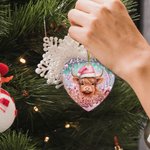 Gepersonaliseerd Kerstmuts Highland Koe Keramisch Hart Ornament Peperkoek Hangend Ornament Roze Kerstcadeau voor Familie Vriend Highland Koe Liefhebbe