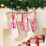 Personalized Retro Pink Doll Christmas Hanging Ornament Pink Blue Name Acrylic Stocking Tag Christmas Gift for Pet Lover Fashion Doll Fan