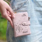 Personalizada Tri-Fold Zodiaco Nacimiento Flor Cartera de cuero Cumpleaños Día de la Madre de regalo para las mujeres