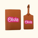 Personalised Retro Dolly Font Passport Cover Passport Holder Luggage Tag Set with Name Birthday Holiday Christmas Gift for Girl Travel Lover