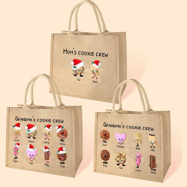 Personalisierte Omas Mom's Christmas Cookie Tote Bag mit Kindern Enkelkinder Namen Weihnachten Geburtstag Geschenk für Mama Oma