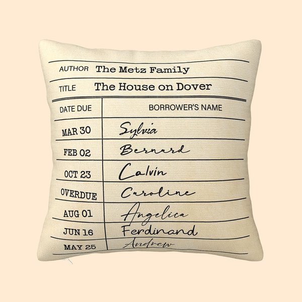 Gepersonaliseerde Bibliothecaris Datum Due Card Nostalgie Pillow Cover Kerst Verjaardag Gift voor Book Lover Reader
