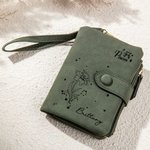 Personalizada Tri-Fold Zodiaco Nacimiento Flor Cartera de cuero Cumpleaños Día de la Madre de regalo para las mujeres