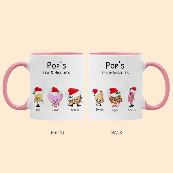 Personalised Grandparent's Christmas Biscuit Characters 11oz Ceramic Mug with Grandkids Names Christmas Birthday Gift for Grandparent