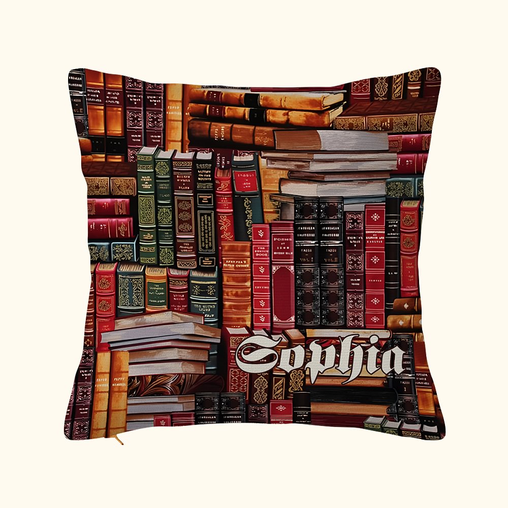 Housse de coussin personnalisée en forme de livre de bibliothèque au design rétro avec nom Cadeau de Noël Cadeau de rentrée scolaire pour les amoureux