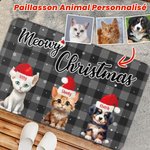 Chapeau de Noël Meowy Personnalisé Trois Animaux Paillasson Décoration de Maison Cadeau de Noël pour la Famille Amoureux des Animaux