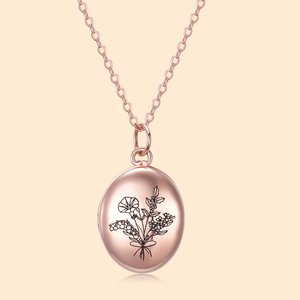 Personalisierte Geburt Blumenstrauß Foto Medaillon Halskette mit Text Memorial Geburtstag Jahrestag Muttertag Geschenk für Frauen