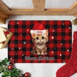 Personalized Meowy Christmas Dog Cat with Christmas Hat Doormat Home Decoration Christmas Gift for Family Pet Lover