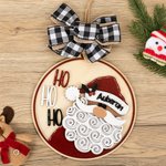 Personalized Christmas Santa Claus Wooden Pendant Round Ornament with Bow and Name Christmas Tree Decor Christmas Gift for Family Friend