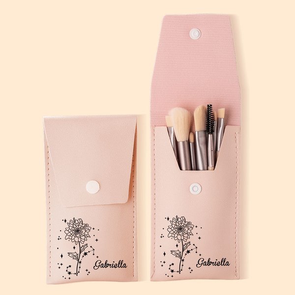 Personalizzato Zodiac Birth Flower Makeup Brush Bag con 8 pezzi pennelli per il trucco Compleanno Matrimonio Regalo di Natale per lei
