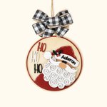 Personalized Christmas Santa Claus Wooden Pendant Round Ornament with Bow and Name Christmas Tree Decor Christmas Gift for Family Friend