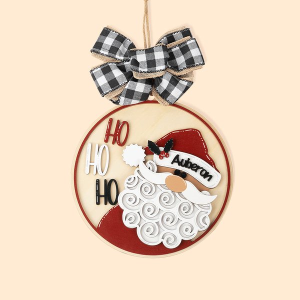 Gepersonaliseerd Kerstman Houten Hanger Rond Ornament met Strik en Naam Kerstboom Decoratie Kerstcadeau voor Familie Vriend