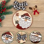 Personalized Christmas Santa Claus Wooden Pendant Round Ornament with Bow and Name Christmas Tree Decor Christmas Gift for Family Friend