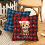 Gepersonaliseerde Meowy Kerst Hond Kat met Kerstmuts Kussenhoes Kerst Huisdecoratie voor Huisdiereigenaar