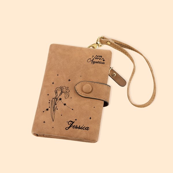 Personalisierte Geburtsblume Sternzeichen Leder Geldbörse Dreifach Mehrere Kartenfächer Portemonnaie Geburtstag Muttertag Geschenk für Damen