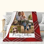Couverture en Laine Personnalisée avec Photos en Buffalo Plaid Cadeau de Noël et d'Anniversaire pour la Famille et les Amis