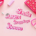 Personalized  Fashion Curved Name Stickers Water Resistant Holographic Vinyl Decal Label Birthday Gift for Sister Friend Pink Doll Lovers