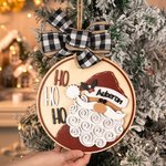 Personalized Christmas Santa Claus Wooden Pendant Round Ornament with Bow and Name Christmas Tree Decor Christmas Gift for Family Friend