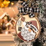 Personalized Christmas Santa Claus Wooden Pendant Round Ornament with Bow and Name Christmas Tree Decor Christmas Gift for Family Friend