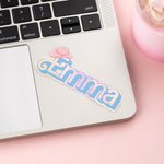 Personalized  Fashion Curved Name Stickers Water Resistant Holographic Vinyl Decal Label Birthday Gift for Sister Friend Pink Doll Lovers