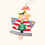 Personalised Christmas Angel Wooden Ornament Jingle Bell Shape Holiday Theme Hanging Ornament with Bead Bow-tie Christmas Gift for Family Friend Kid