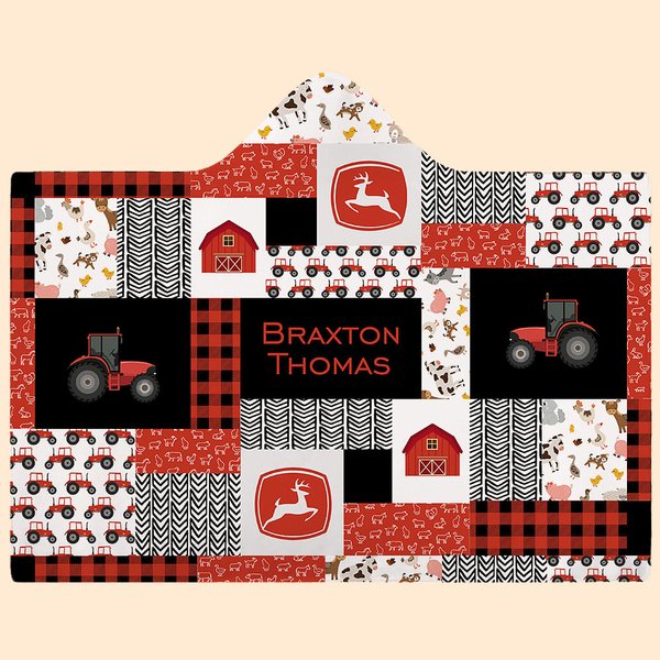 Tractor Farming Hooded Blanket with Name Baby