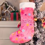 Personalized Cute Pink and white Style Christmas Stockings with Name Christmas Tree Decor Perfect Gift for Family Kids