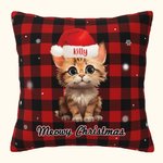 Gepersonaliseerde Meowy Kerst Hond Kat met Kerstmuts Kussenhoes Kerst Huisdecoratie voor Huisdiereigenaar