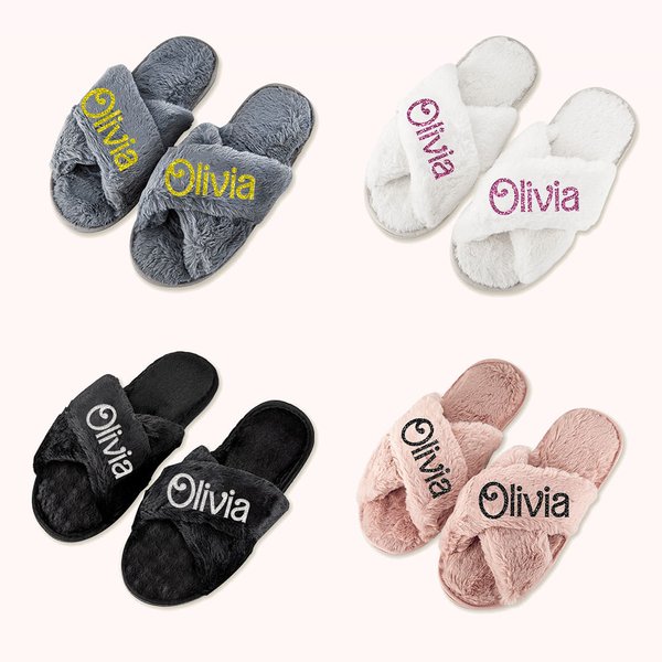 Girly Fashion Doll Slippers with Glitter Name