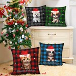 Gepersonaliseerde Meowy Kerst Hond Kat met Kerstmuts Kussenhoes Kerst Huisdecoratie voor Huisdiereigenaar