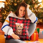 Gepersonaliseerde Meowy Kerst Hond Kat met Kerstmuts Kussenhoes Kerst Huisdecoratie voor Huisdiereigenaar