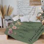 Personalised Watercolor Birth Flower Blanket with Name and Love Grows Here Quote Retro Home Decoration Birthday Gift for Mom Grandma