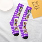 Personalized Colorful 5 Photos Collage Crew Socks Knee High Socks Soft Comfort Breathable Christmas Birthday Gift for Family Friends