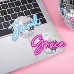 Personalized Fashion Curved Font Disco Ball Stickers with Name Water Resistant Crystal Label Party Gift for Friend Disco Lover