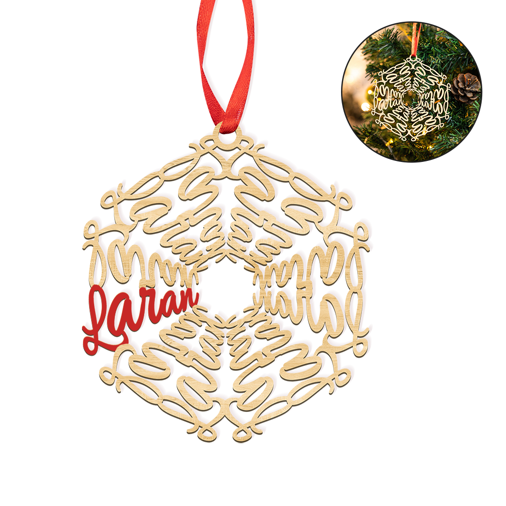 Ornement Noël Flocon de Neige en Bois Personnalisé avec Nom Décoration de l'Arbre de Noël Cadeau pour Famille et Amis