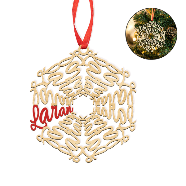 Ornement Noël Flocon de Neige en Bois Personnalisé avec Nom Décoration de l'Arbre de Noël Cadeau pour Famille et Amis