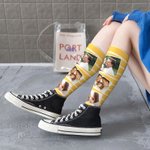 Personalized Colorful 5 Photos Collage Crew Socks Knee High Socks Soft Comfort Breathable Christmas Birthday Gift for Family Friends