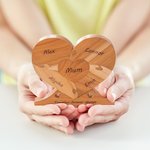 Gepersonaliseerd houten hart familie-eenheid puzzel plaquette met 1-6 namen Kerstmis Moederdag Thanksgiving Day Home Decor voor familie