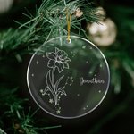 Personalised 12 Zodiac & Birth Flower with Glitter Star Christmas Acrylic Ornament Christmas Tree Decor Gift for Friend Family