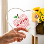 Personalised Apple Pattern Heart-shaped Acrylic Plaque Teacher Appreciation Week Thank You Desk Decor for Teacher