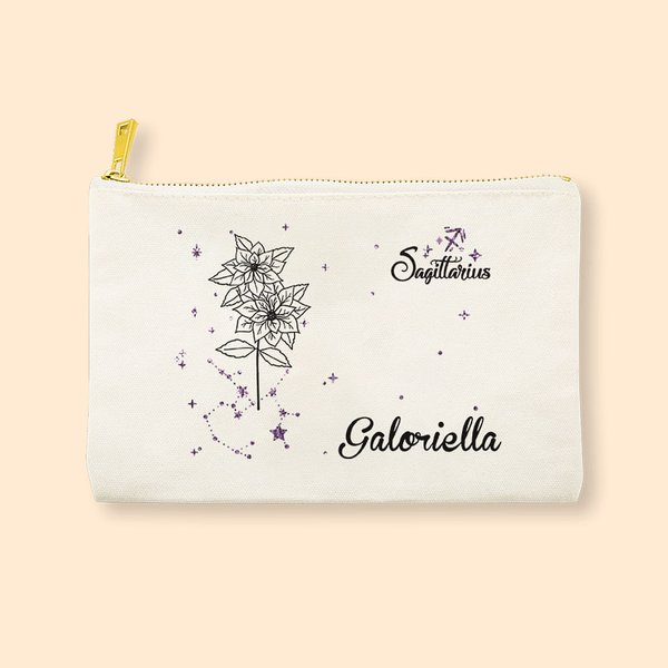 Personalizado 12 Constelaciones del Zodiaco Nacimiento Flor Bolsa de Maquillaje Cumpleaños Navidad Boda Regalo para Madre Amigas Hermanas