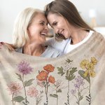 Personalised Watercolor Birth Flower Blanket with Name and Love Grows Here Quote Retro Home Decoration Birthday Gift for Mom Grandma