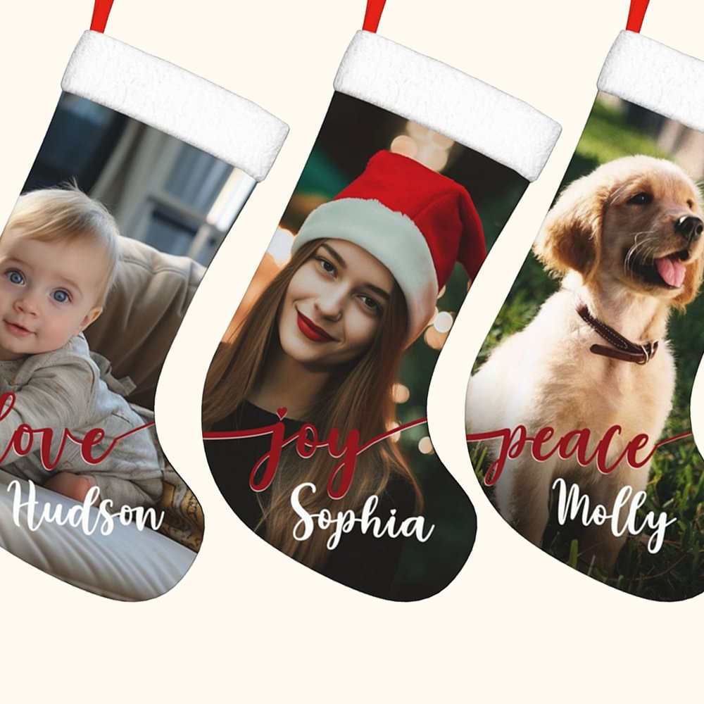 Bas de Noël Personnalisé avec Photo et Nom Chausette pour Décoration de Sapin Cadeau de Noël pour Enfants Famille